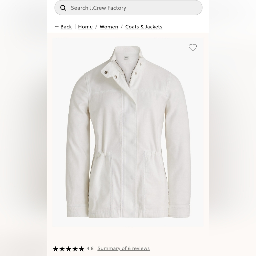 J.Crew white Utility jacket Cinch Drawstring PM Coastal Preppy Spring Summer EUC